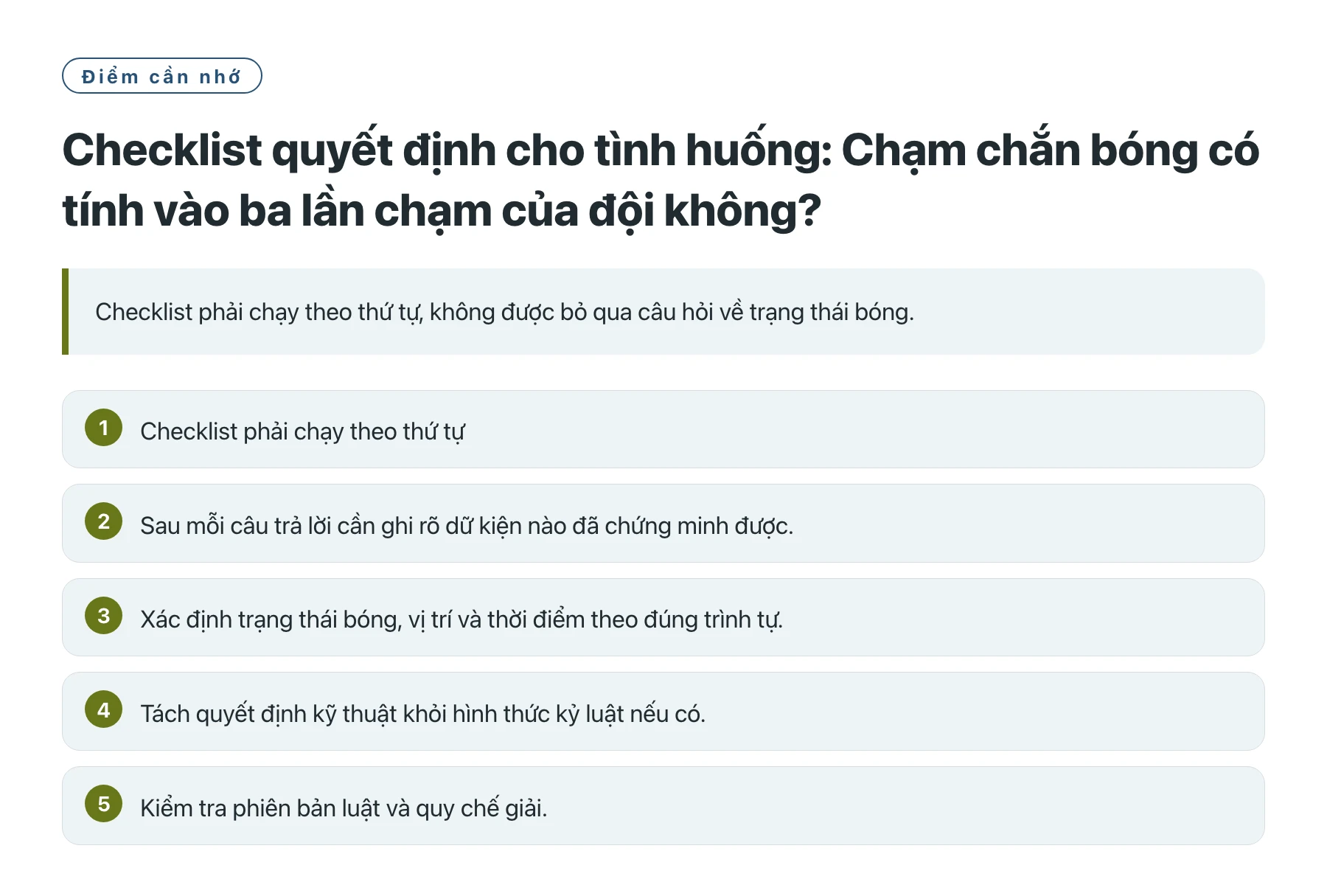 Checklist quyết định cho tình huống: Chạm chắn bóng có tính vào ba lần chạm của đội không?——全文要点速览